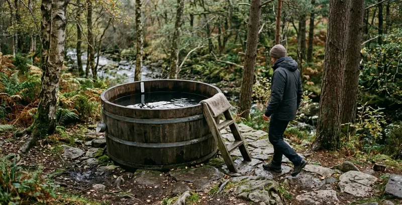 Man walking into a cold plunge