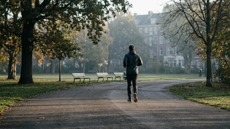 Man walking in a park from behind