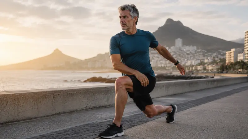 Middle aged man stretching